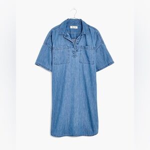 Madewell Denim Mini Shirtdress Womens Small Blue Short Sleeve Hemp Blend Dress